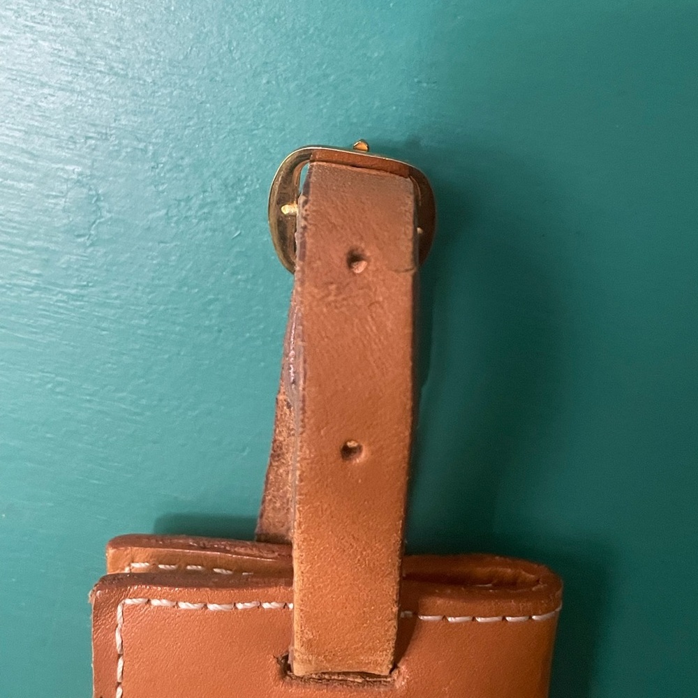 VTG CHRISTIAN DIOR Bagages Camel Brown Leather Luggage Tag Holder - Picture 11 of 11